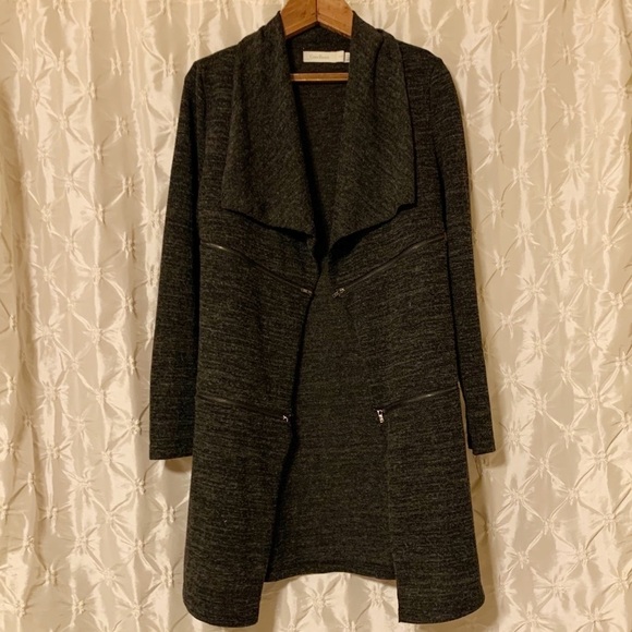 Costa Blanca Grey Open Drape Front Zipper Cardigan - Picture 1 of 7